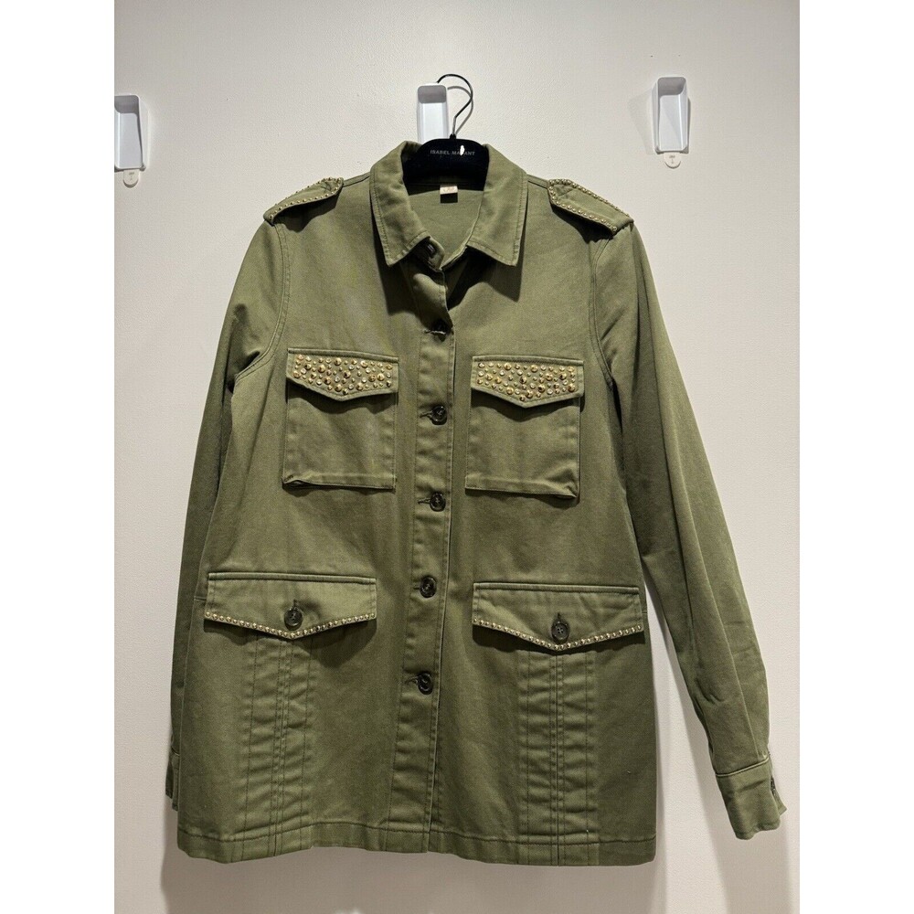 Women’s Handmade Embellished Green Army Shirt Jacket